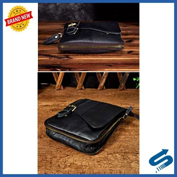 Genuine Leather Messenger Bag Convertible Waist Pack Adjustable Strap Multi-Wear